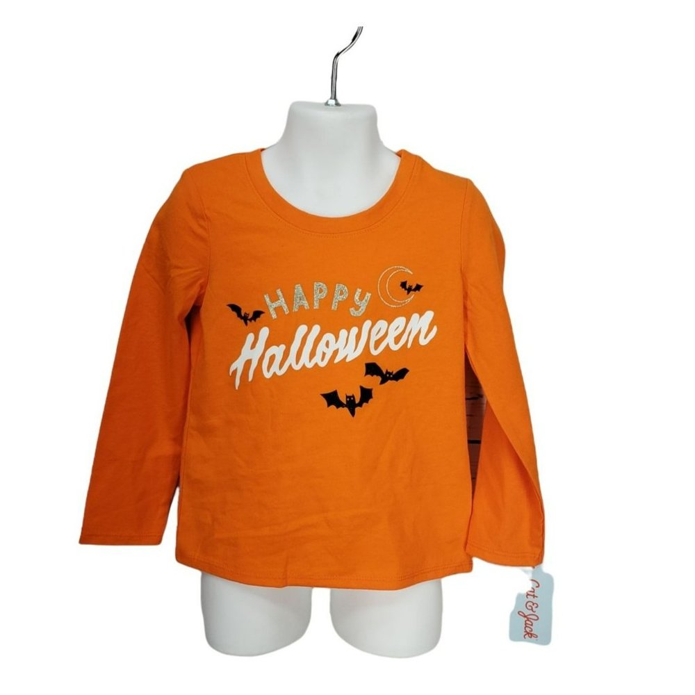 Cat & Jack Long sleeve orange Shirt 4T Happy‎ Halloween bats moon